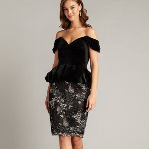 Tadashi Shoji Selah Dress Black Off The Shoulder Lace Peplum Cocktail